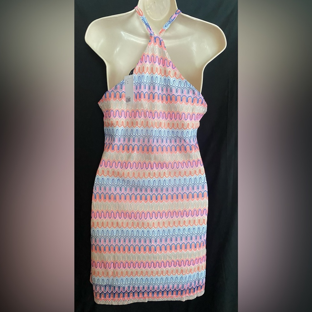 NWT Divided by H&M halter style lined dress in pink, blue, & coral. Sz. Med. - Picture 5 of 7